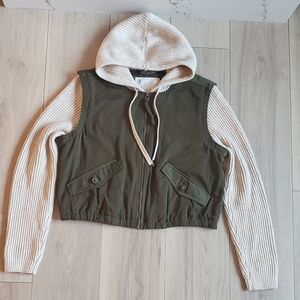 Pilcro Anthropologie Jacket Women’s M Olive Green Cream Knit Utility Chore Crop